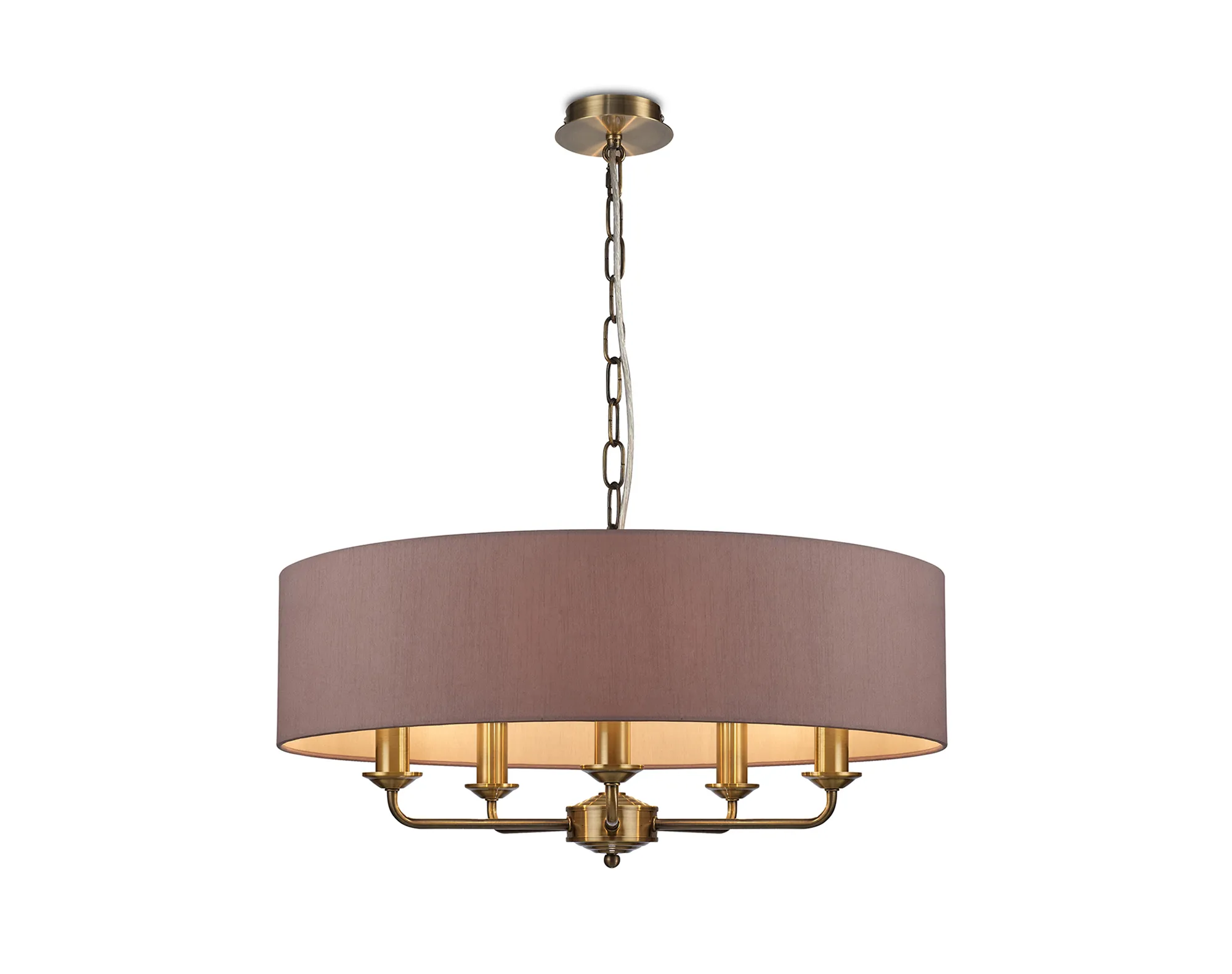 DK0043  Banyan 60cm 5 Light Pendant Antique Brass, Taupe/Halo Gold